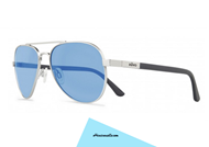 Sunglasses REVO Raconteur RE1011 blue silver. Glasses in silver metal rods and loaders, from the classic teardrop shape. What makes this unique eyewear, polarized lenses in blue. Treat yourself to a look with different eyes, buy these glasses.