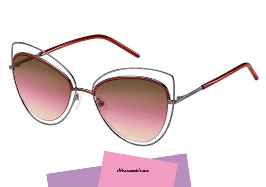 Sunglasses Marc Jacobs 8S col. TWSBI classically shaped butterfly. Sunglasses from the new collection of glasses designed by Marc Jacobs with double metal frame in silver and burgundy. Detail of a modern and informal style. A complete, in burgundy and brown gradient lenses. Buy this sunglass Marc Jacobs 8 / s, the shipping is free in Italy.