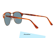 New collection Icons Persol sunglasses PO8649S col. 96/56 in the new light havana color Sienna. To make one this accessory the contrast of colors with silver metal bridge and lenses in bright blue. Buy it now, give yourself this eyewear Persol 8649 New Icon collection.