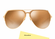 Sunglasses Dolce & Gabbana DG 2151 col. K440F9 the classical form to drop rethought in a modern way with a double bridge. Glasses in 18KT gold with brown mirrored lenses bronze. Buy this jewel of the Dolce & Gabbana DG2151.