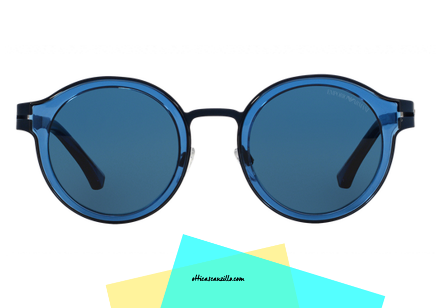 Sunglasses Emporio Armani EA 2029 col. 310080 from the classic round shape fully researched fashion style. Metal glasses in blue color coated always in blue transparent celluloid. A complete, full-blue lenses. Purchase this sunglasses Emporio Armani EA 2029, give yourself a simple, stylish look.