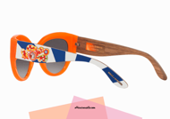 Sunglasses CARRETTO SICILIANO Dolce & Gabbana DG4278 col. 30468G with front celluloid orange and gray gradient lenses. Eyewear with a unique style and unmistakable symbol of Sicily. Accessory with wooden rods hand-painted with traditional majolica style. Buy this work of art signed Dolce & Gabbana DG4278, give yourself a unique accessory to your outfit.