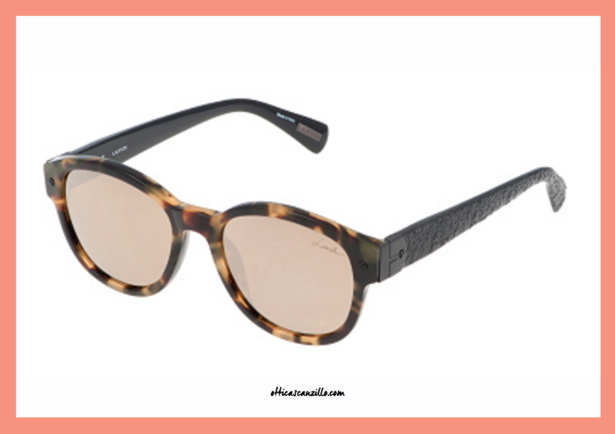 New sunglasses collection Lanvin SLN 623 col. AGGG havana. Sunglasses Lanvin celluloid with front havana clear and auctions rough black stone effect. A complete, lenses in brown full with light mirror gold. Unisex accessory combines contemporary styles with modern lines.