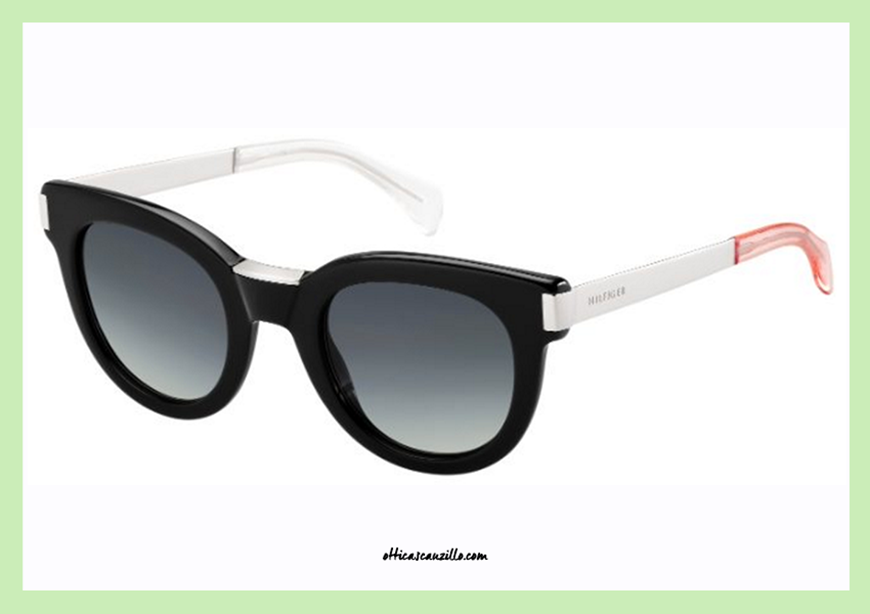 Sunglasses Tommy Hilfiger TH 1379S col. FB8HD black celluloid. Sunglasses from the strong character thanks to the celluloid Thick black and silver rods contrast. Female accessory of modern design, suitable for people who want more and look more and more. Buy now this sunglasses Tommy Hilfiger 1379, give yourself a designer accessory.