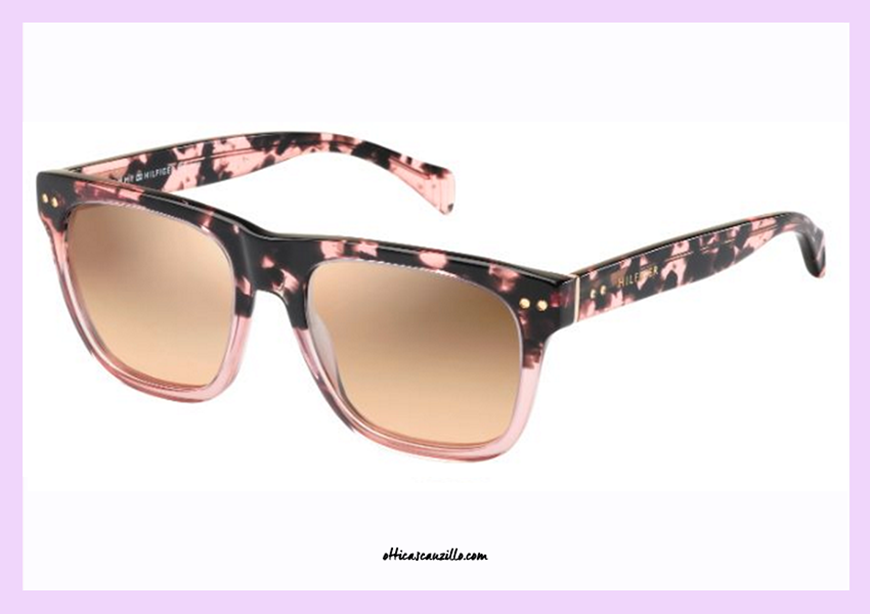 Sunglasses Tommy Hilfiger TH 1238S col. VJ5G4 in havana pink. Sunglasses celluloid color pink havana with brown lenses and mirrored silver. Unisex accessory strong character, for those who always try to make a difference. Do it now, buy this sunglasses Tommy Hilfiger 1238S.