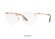 Eyeglasses Valentino VA1008 col. 3004. Rose gold metal bridge and temples with white havana terminals with applied studs. This Valentino VA1008 eyewear, thanks to the absence of the frame, will surprise you with its lightness and comfort of wearing. Buy it now.
