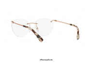 Eyeglasses Valentino VA1008 col. 3004. Rose gold metal bridge and temples with white havana terminals with applied studs. This Valentino VA1008 eyewear, thanks to the absence of the frame, will surprise you with its lightness and comfort of wearing. Buy it now.