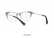 Eyeglasses Valentino VA3019 col. 5077. Transparent celluloid and two tone dark blue-matte azure metal Valentino eyewear with decorative metal studs on the ends of the temples. Buy your Valentino VA3019 eyeglasses now, let yourself be inspired by its modern design.