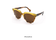 Saturnino Eyewear Wes col. 4 yellow sunglasses. Modern style suitable for every look for this eyewear characterized by the wide, butterfly shape, yellow celluloid frame with brown streaks on the front and brown lenses to complete. Wear now your new Saturnino Eyewear Wes col. 4 yellow sunglasses, buy it now.