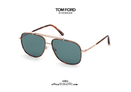 shop online Metal squared sunglasses TOM FORD BENTON FT693 col.28V gold and blue on otticascauzillo.com 