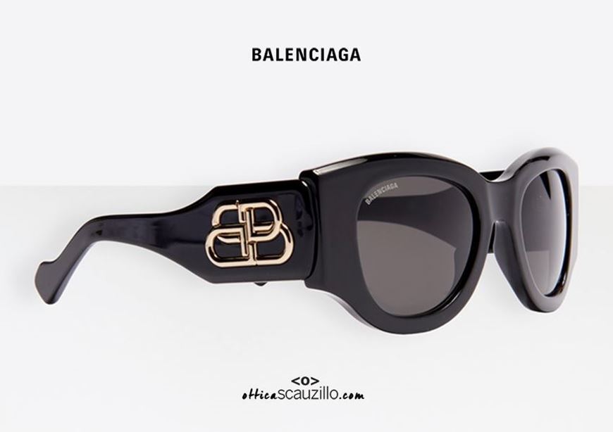 acquisto online Nuovo occhiale da sole oversize Paris Cat Balenciaga BB0070S col.006 nero black sunglasses otticascauzillo.com 