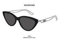 acquisto Nuovo occhiale da sole a farfalla Balenciaga BB0052S col.003 nero e argento su otticascauzillo.com 