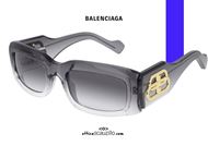 shop online NEW rectangular bold Balenciaga sunglasses BB0071S col.003 transparent gray otticascauzillo.com occhiale da sole spessorato stretto grigio trasparente
