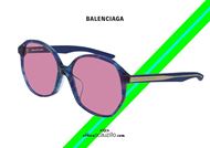shop online New Balenciaga Hexagonal sunglasses BB0005S col.003 blue purple otticascauzillo.com occhiale da sole esagonale oversize con lenti rosa
