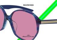 shop online New Balenciaga Hexagonal sunglasses BB0005S col.003 blue purple otticascauzillo.com occhiale da sole esagonale oversize con lenti rosa