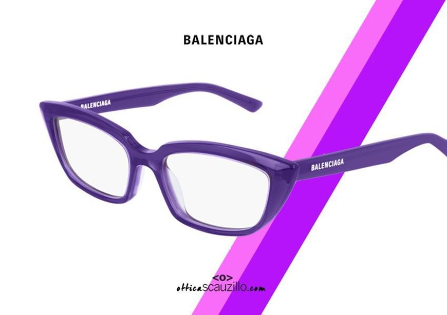 shop online New rectangular pointy eyewear Balenciaga BB0063O col.003 purple otticascauzillo occhiale da vista rettangolare stretto a punta viola Balenciaga