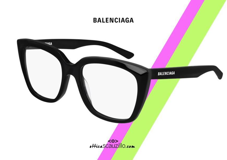 shop online New Balenciaga oversized rectangular eyeglasses BB0062O col.001 black otticascauzillo.com occhiale da vista rettangolare grande ampio a punta nero 