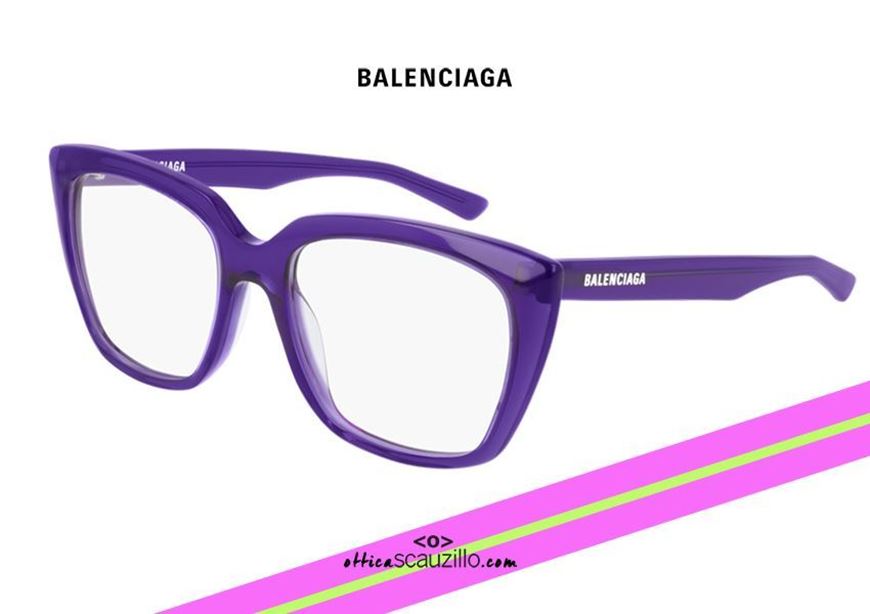 shop online New oversized pointy Balenciaga BB0062O col.003 purple otticascauzillo.com occhiale da vista rettangolare grande a punta viola 
