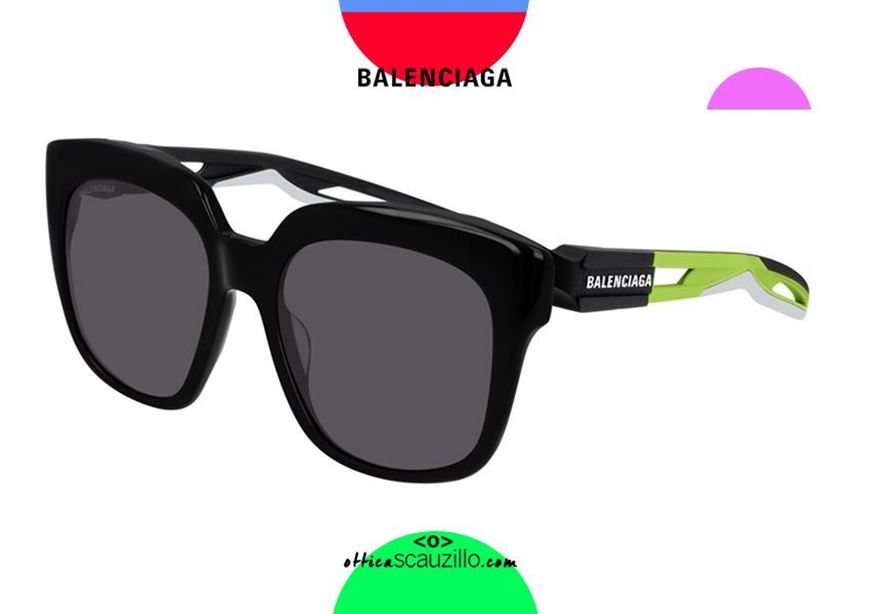 shop online Balenciaga TripleS BB0025S oversized square sunglasses col.004 black green otticascauzillo.com occhiale da sole squadrato oversize total black e verde Balenciaga 