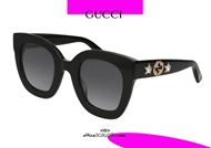 shop online GUCCI sunglasses black with stars GG0208S col. black on otticascauzillo occhiale da sole nero con stelle cristallo sulle aste 