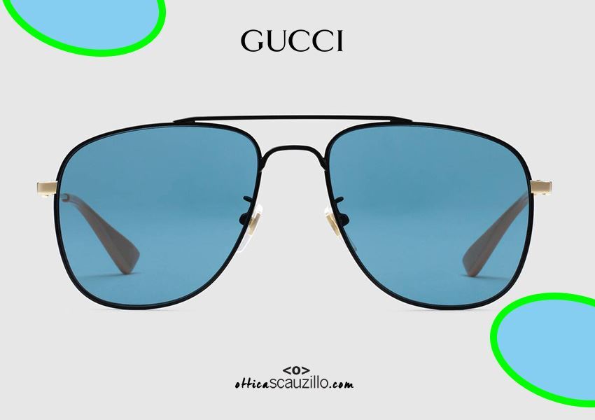 NEW GUCCI men's aviator metal sunglasses GG0514S col. blue lenses