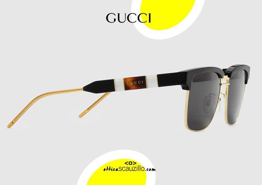 shop online NEW GUCCI men's sunglasses clubmaster style GG0603S col.1 black otticascauzillo acquisto online occhiale da sole uomo Gucci stile clubmaster nero e metallo oro
