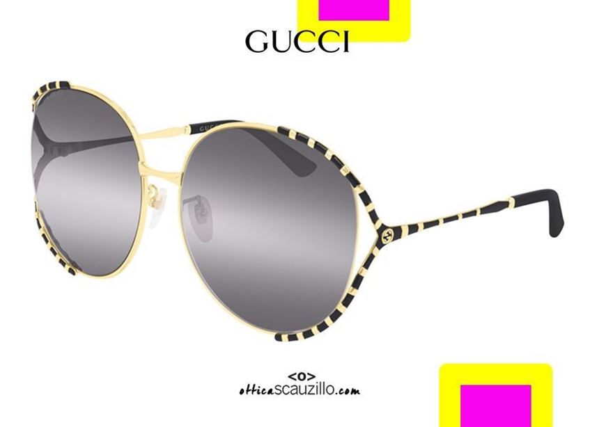 acquisto online Nuovo occhiale da sole GUCCI oversize metallo GG0595S col.005 nero otticascauzillo shop online oversize metal sunglasses zebra auctions 