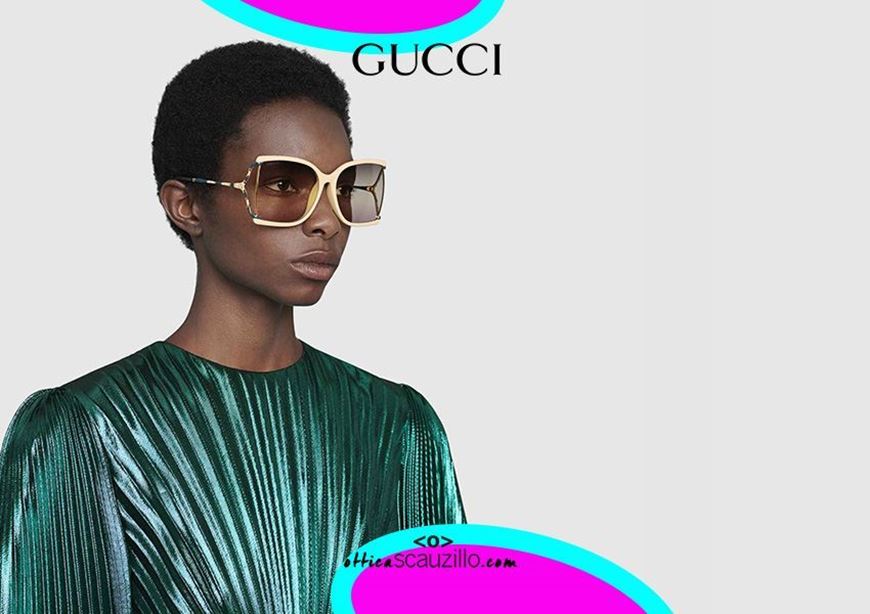 New oversized square GUCCI butterfly sunglasses GG0592SK col. White ivory |  Occhiali | Ottica Scauzillo
