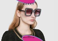 shop online New oversized GUCCI sunglasses with crystals GG0148S col.005 black otticascauzillo acquisto online occhiale da sole squadrato nero con cristalli sul frontale e lenti rosa