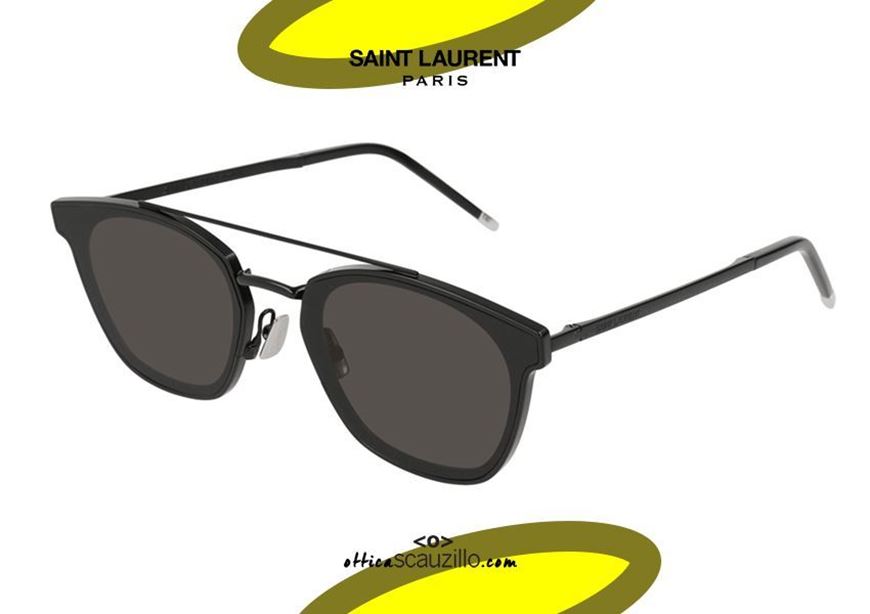 shop online NEW Saint Laurent flat lenses sunglasses SL28 black metal otticascauzillo acquisto online occhiale da sole in metallo nero con lenti piatte doppio ponte 