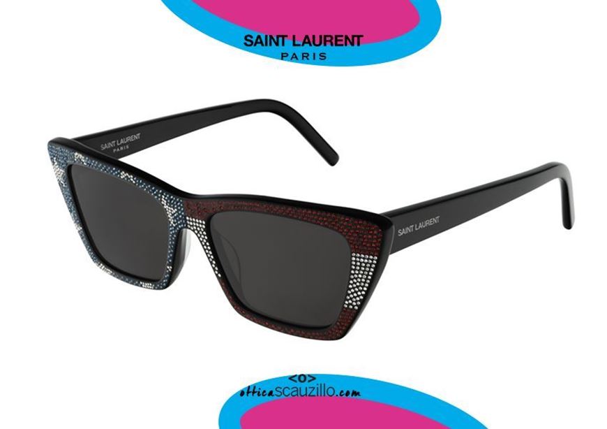 shop online Pointed sunglasses American flag Saint Laurent SL276 col.008 on otticascauzillo acquisto online occhiale da sole Saint Laurent con strass bandiera americana