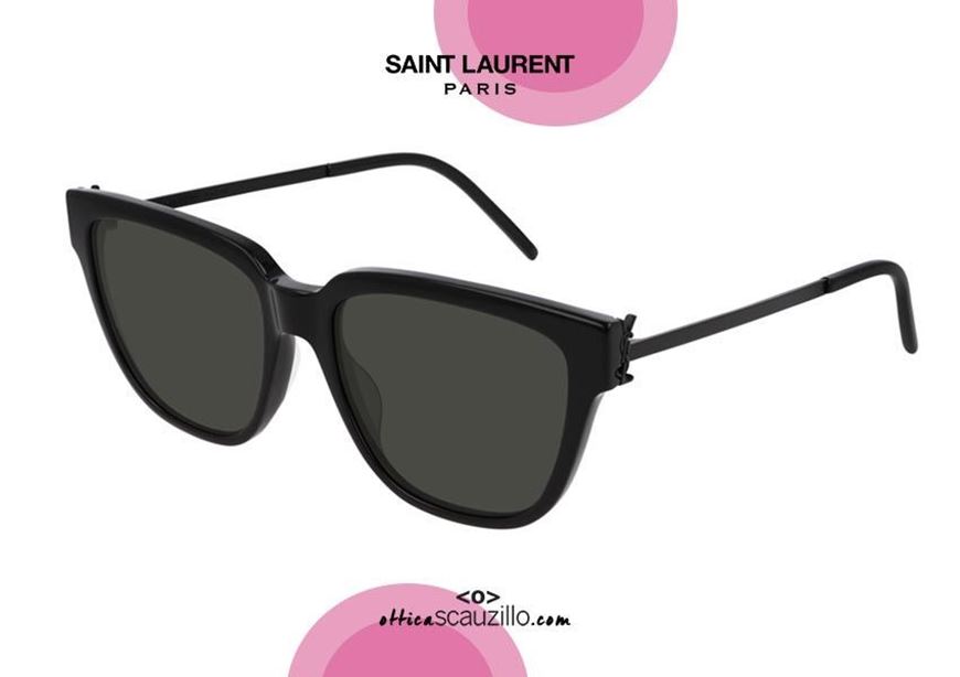 shop online New pointed square sunglasses Saint Laurent M48S col. 001 black on otticascauzillo.com acquisto online occhiale da sole squadrato a punta YSL Saint Laurent tutto nero