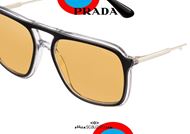 shop online New double bridge sunglasses PRADA SPR06V col. 2AF0B7 black and transparent on otticascauzillo.com acquisto online Nuovo occhiale da sole doppio ponte PRADA SPR06V col. 2AF0B7 nero e trasparente