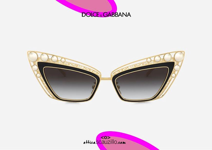 shop online New cat eye narrow metal tip sunglasses Dolce & Gabbana Christmas VG2254 col. gold otticascauzillo.com  acquisto online Nuovo occhiale da sole a punta stretto metallo Dolce&Gabbana Christmas VG2254 col. oro