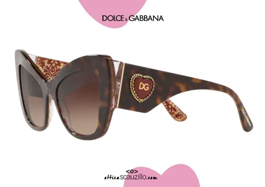shop online Dolce&Gabbana pointy sunglasses cat eye Heart logo DG4349 col. 320413 brown otticascauzillo.com acquisto online nuovo Occhiale da sole a punta cat eye spessorato con logo a cuore DG4349 col. 320413 marrone