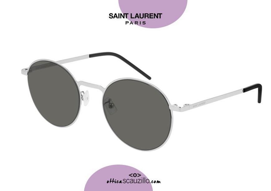 shop online New flat metal round sunglasses Saint Laurent SL250 col. 004 silver otticascauzillo.com acquisto online Nuovo occhiale da sole tondo metallo piatto Saint Laurent SL250 col.004 argento