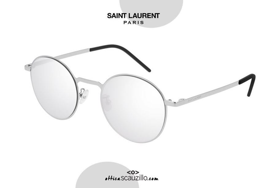 shop online New flat metal round sunglasses Saint Laurent SL250 col. 007 silver mirror on otticascauzillo.com acquisto online Nuovo occhiale da sole tondo metallo piatto Saint Laurent SL250 col.007 specchio argento