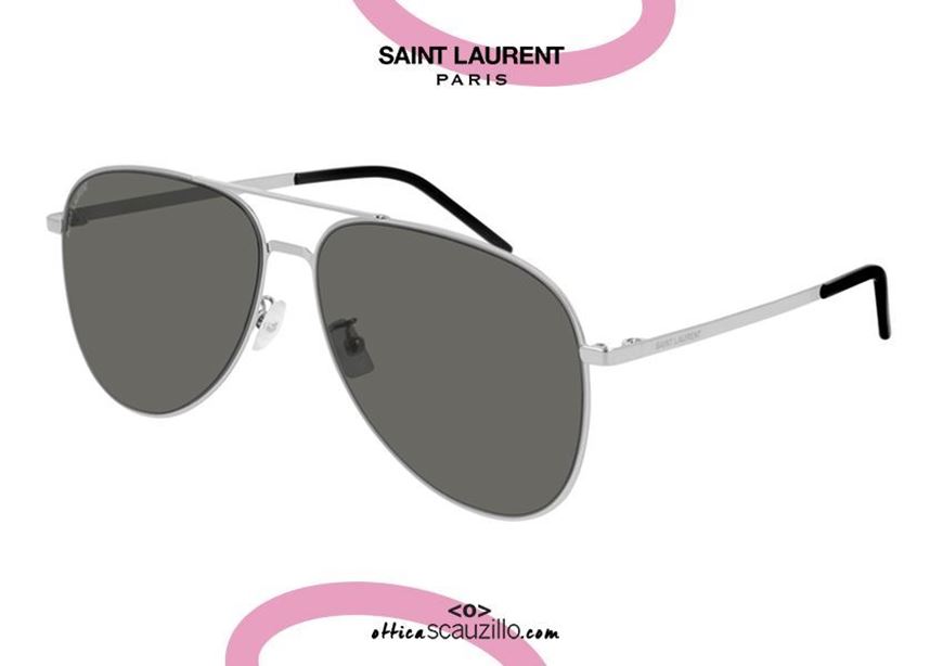 shop online New oversized Aviator teardrop sunglasses Saint Laurent SL250 col. 001 silver on otticascauzillo.com acquisto online Nuovo occhiale da sole a goccia aviator oversize Saint Laurent SL348 col.001 argento