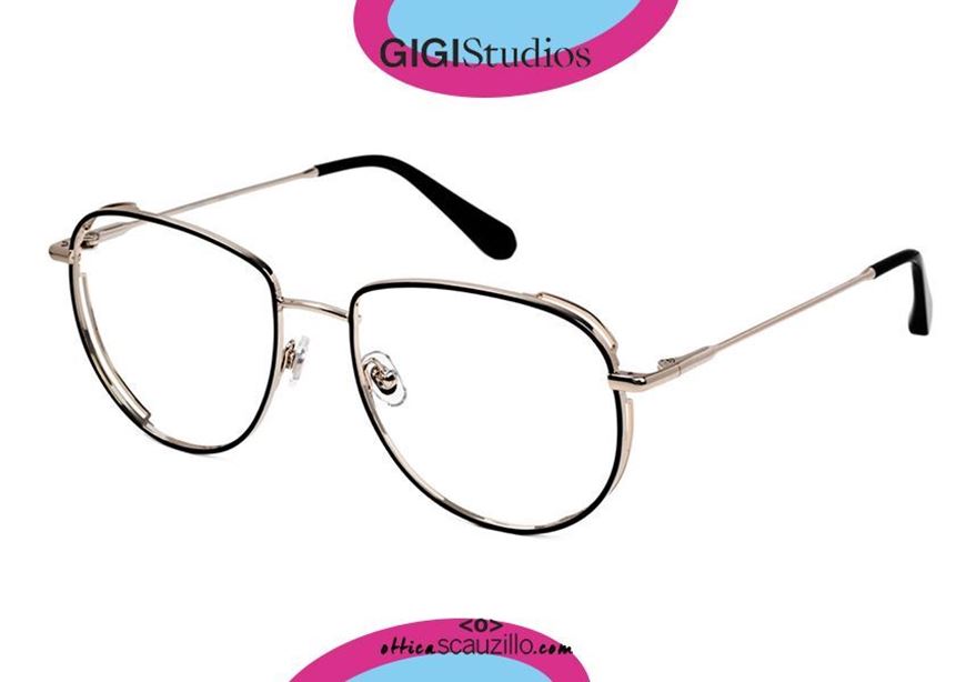 shop online new Oversized metal aviator eyeglasses GIGI Studios WAYNE 6438 gold and black otticascauzillo.com acquisto online Occhiale da vista metallo aviator oversize GIGI Studios WAYNE 6438/1 oro e nero