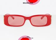 shop online New rectangular sunglasses with BB Balenciaga logo BB0096S col. 003 red otticascauzillo.com acquisto online Nuovo occhiale da sole rettangolare con logo BB Balenciaga BB0096S col.003 rosso