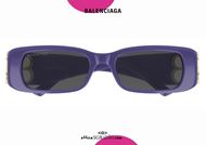 shop online New rectangular sunglasses with BB Balenciaga logo BB0096S col. 004 purple otticascauzillo.com acquisto online Nuovo occhiale da sole rettangolare con logo BB Balenciaga BB0096S col.004 viola