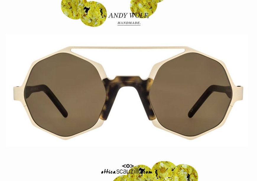 shop online new Geometric round double-frame sunglasses Andy Wolf mod. ARLO col.B gold and brown otticascauzillo.com acquisto online nuovo Occhiale da sole tondo geometrico doppioponte Andy Wolf mod. ARLO col.B oro e marrone	