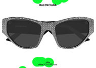 shop online new Balenciaga squared cat eye sunglasses BB0097S col.001 svarowski strass on otticascauzillo.com acquisto online nuovo Occhiale da sole cat eye squadrato Balenciaga BB0097S col.001 svarowski strass
