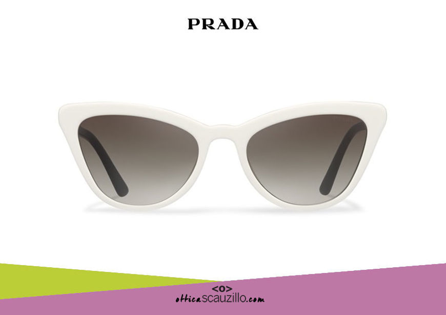 Acquista online su otticascauzillo.com il tuo nuovo occhiale da sole cat eye oversize acetato PRADA SPR 01V col. avorio