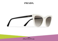 Acquista online su otticascauzillo.com il tuo nuovo occhiale da sole cat eye oversize acetato PRADA SPR 01V col. avorio