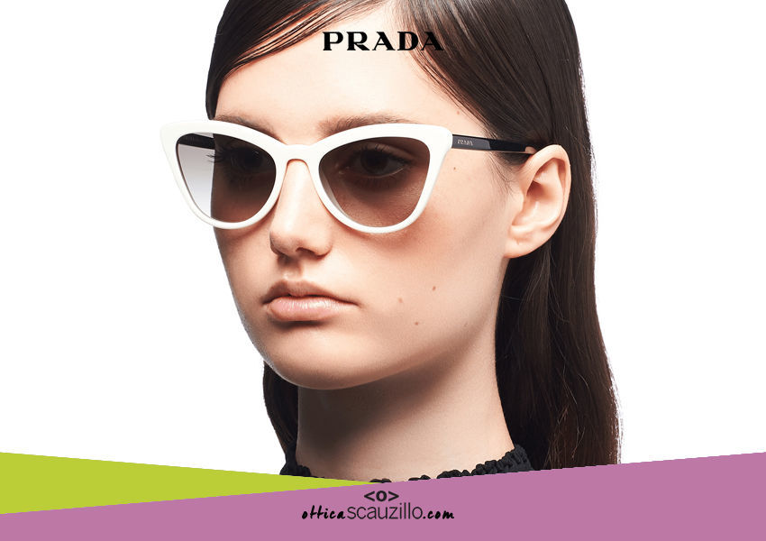 Oversized Cat Eye Acetate Sunglasses Prada Spr V Col Ivory Occhiali Ottica Scauzillo