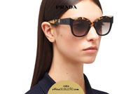 Acquista online su otticascauzillo.com il tuo nuovo occhiale da sole cat eye oversize acetato PRADA SPR 02W col. tartaruga media + nero