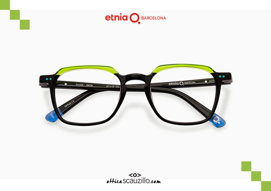 Acquista online su otticascauzillo.com il tuo nuovo occhiale da vista rettangolare Etnia Barcelona in acetato FUJUR col. BKGR