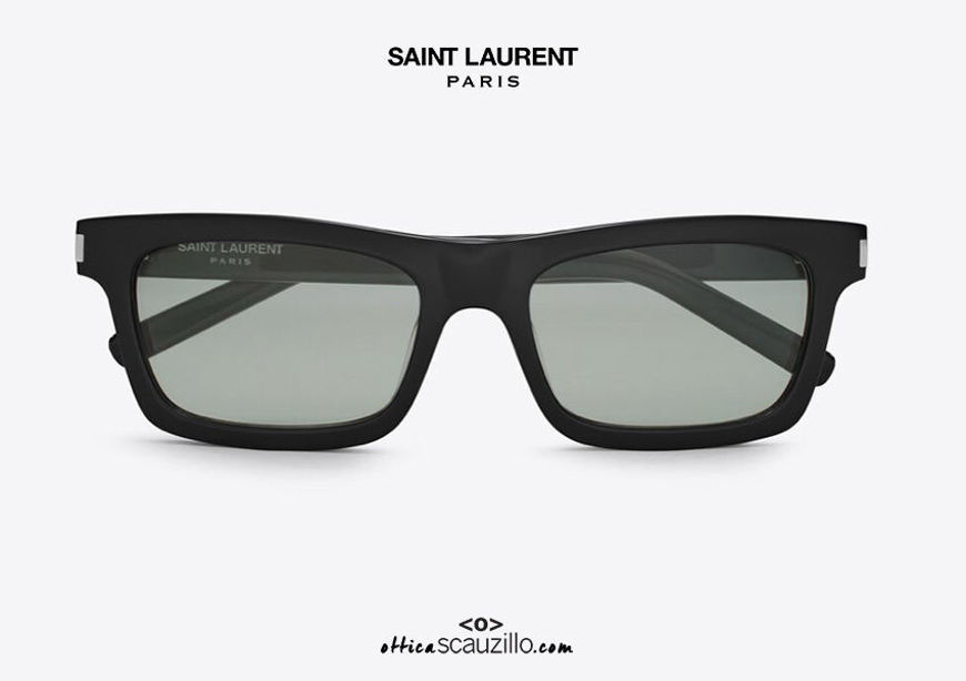 shop online new Saint Laurent narrow rectangular sunglasses SL461 col.006 black with green lenses otticascauzillo.com  acquisto online nuovo  Occhiale da sole rettangolare stretto Saint Laurent SL461 col.006 nero lenti verdi
