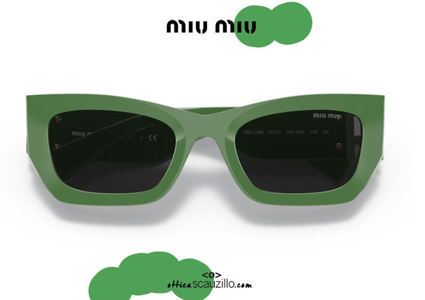 shop online new Extra bold rectangular sunglasses MIUMIU 09WS col. green on otticascauzillo.com acquisto online nuovo Occhiale da sole rettangolare extra bold MIUMIU 09WS col. verde